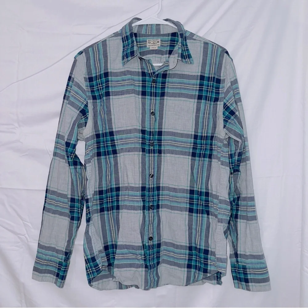 Men's J. Crew Long Sleeve Plaid Button Up Casual Fit Cotton Shirt size medium